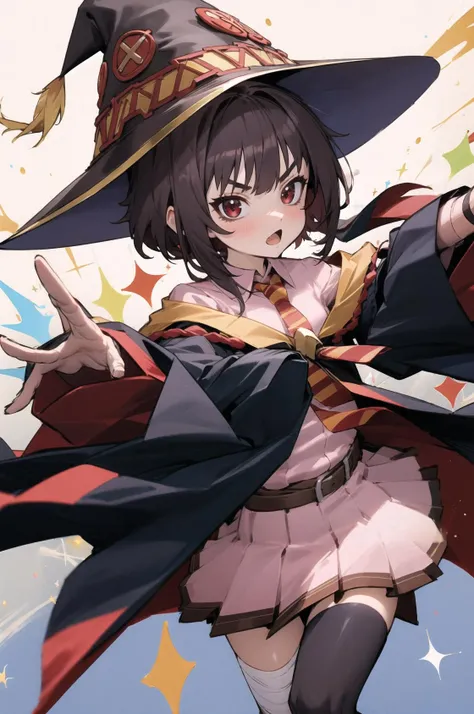 Megumin, olhos vermelhos, fundo noturno, Lua e cerejeira florescem, roupas fofas vermelhas,