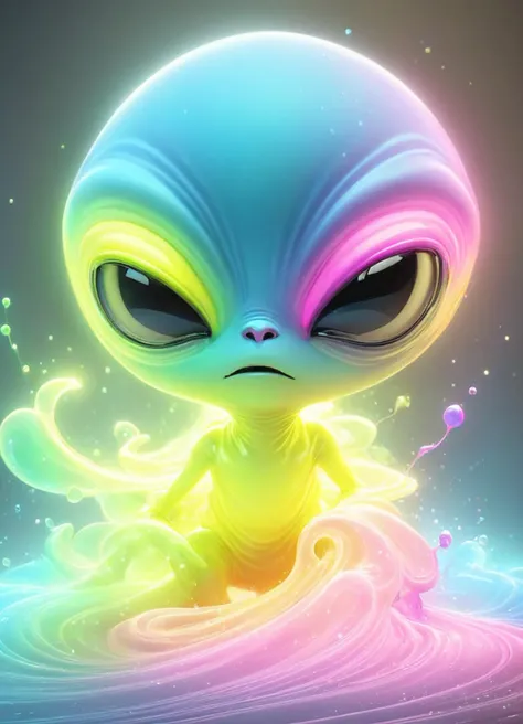 Ombre color scheme of neon pink, neon blue, neon yellow, neon green, neon orange, cinematic still a cartoon character (crazy cute alien), with a frown on his face and a frown on his face, Chris LaBrooy, angry, a digital painting, sots art, photorealistic, octane render, unreal engine, hyper detailed, volumetric lighting, <lora:sss:0.8> <lora:DonMP4ste11F41ryT4l3XL:0.58> DonMP4ste11F41ryT4l3XL <lora:EnvyInkSwirlXL01:0.55> swirling ink, subsurface scattering, Photorealistic, Hyperrealistic, analog style, realistic, film photography, soft lighting, heavy shadow . emotional, harmonious, vignette, highly detailed, high budget, bokeh, cinemascope, moody, epic, gorgeous, film grain, grainy