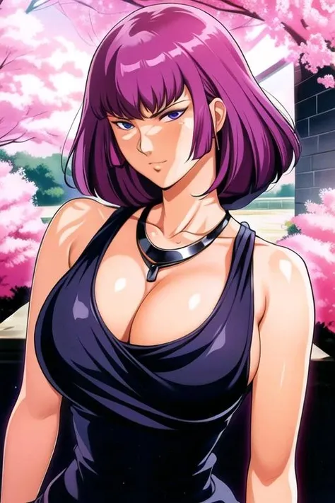 outdoors,Pink sakura tree, blue sky, garden, Water,
Black dress,Black gloves, collarbone, cleavage,bare shoulders,
<lora:Haman_Karn_ZZ-KK77-V1:0.7>,jewelry, necklace, Black bow, Black flower,Black rose,
short hair,purple eyes, purple hair,purple blunt bangs,
<lora:Oda_Non_Style-KK77-V2:0.3>,<lora:more_details:0.1>,
1 girl, 20yo,Young female,Beautiful Finger,Beautiful long legs,Beautiful body,
Beautiful Nose,Beautiful character design, perfect eyes, perfect face,expressive eyes,perfect balance,
looking at viewer,(Focus on her face),closed mouth, (innocent_big_eyes:1.0),(Light_Smile:0.3),
official art,extremely detailed CG unity 8k wallpaper, perfect lighting,Colorful, Bright_Front_face_Lighting,White skin,
(masterpiece:1.0),(best_quality:1.0), ultra high res,4K,ultra-detailed,
photography, 8K, HDR, highres, absurdres:1.2, Kodak portra 400, film grain, blurry background, bokeh:1.2, lens flare, (vibrant_color:1.2),professional photograph,
(Beautiful,huge_Breasts:1.4), (beautiful_face:1.5),(narrow_waist),