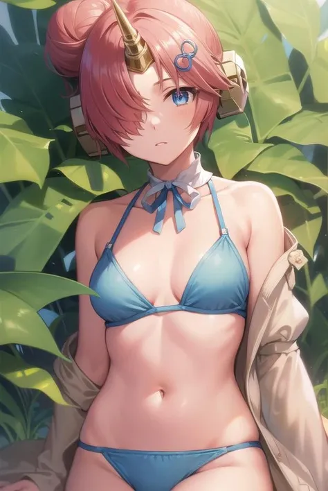 fgofran, <lora:fgofran-lora-nochekaiser:1>,
frankenstein, blue eyes, horns, mechanical horns, pink hair, short hair, single horn, (hair over one eye:1.5), (small breast:1.2),
BREAK bandaged arm, bandaged leg, bandages, bare shoulders, bikini, bikini under clothes, blue bikini, collarbone, double bun, hair bun, navel, neck ribbon, off shoulder, ribbon, single horn, sleeves past fingers, sleeves past wrists, swimsuit, swimsuit under clothes, water, white ribbon,
BREAK looking at viewer,
BREAK outdoors, beach,
BREAK <lyco:GoodHands-beta2:1>, (masterpiece:1.2), best quality, high resolution, unity 8k wallpaper, (illustration:0.8), (beautiful detailed eyes:1.6), extremely detailed face, perfect lighting, extremely detailed CG, (perfect hands, perfect anatomy),