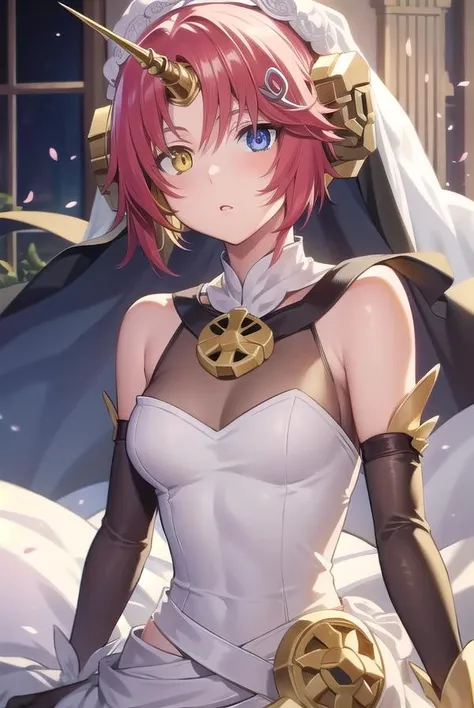 fgofran, <lora:fgofran-lora-nochekaiser:1>,
frankenstein, blue eyes, horns, mechanical horns, pink hair, short hair, single horn, (heterochromia:1.5), (yellow eyes:1.5), hair over eyes, (small breast:1.2),
BREAK dress, elbow gloves, gloves, grey gloves, hair ribbon, red ribbon, ribbon, sleeveless, sleeveless dress, wedding dress, wedding veil, (white dress:1.5),
BREAK looking at viewer,
BREAK outdoors,
BREAK <lyco:GoodHands-beta2:1>, (masterpiece:1.2), best quality, high resolution, unity 8k wallpaper, (illustration:0.8), (beautiful detailed eyes:1.6), extremely detailed face, perfect lighting, extremely detailed CG, (perfect hands, perfect anatomy),