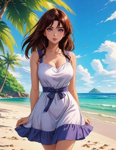 <lora:crstrnmod-000007:1> anime artwork anime artwork , waist up beautiful  crstrnmod wearing sundress on a beach, beautiful detailed, natural light, high quality, anime style, key visual, vibrant, studio anime, highly detailed