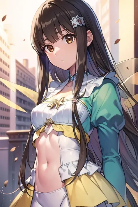 amagikoborii, <lora:amagikoboriitest:0.8>, 
koborii, (brown eyes:1.5), brown hair, long hair, hair flower, hair ornament, sidelocks, (small breast:1.2),
BREAK fairy wings, juliet sleeves, long sleeves, navel, puffy sleeves, thighhighs, white thighhighs, wings,
BREAK looking at viewer,
BREAK outdoors, city,
BREAK <lora:GoodHands-vanilla:1>, (masterpiece:1.2), best quality, high resolution, unity 8k wallpaper, (illustration:0.8), (beautiful detailed eyes:1.6), extremely detailed face, perfect lighting, extremely detailed CG, (perfect hands, perfect anatomy),