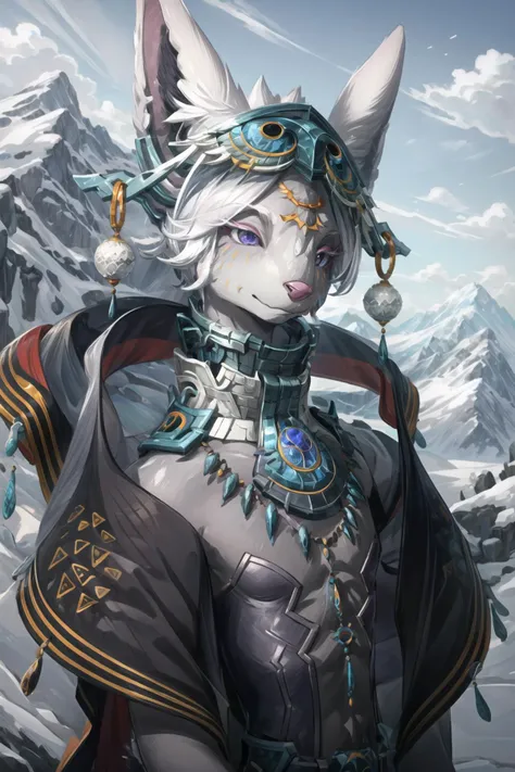 1boy, solo, masterpiece, ultra detailed, <lora:more_details:0.8>, scenery,  <lora:Mineru_V2_TOTK:1> furry, animal ears, facial mark, white hair, jewelry,