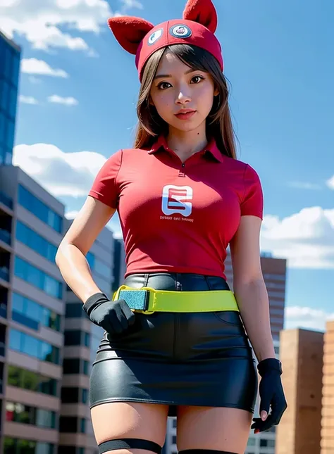 (realistic:1.2), best quality, ultra high res, 
4k, instagram,higly detailed,instagram,
1 woman, character_pokemon_may,
bandana, shirt, skirt, bike shorts, gloves, fanny pack,
full body shot, 
 ulzzang-6500-v1.1,
 <lora:SD15LoraCharacterPokemon_v4:0.5>