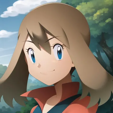 <lora:character_pokemon_may_v6:1> may \(pokemon\), forest, cloudy sky, 1girl, solo, portrait, from side, looking at viewer, smile, closed mouth, shirt,