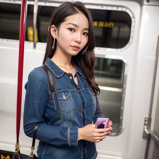 mtr, photographed using Sony A9 II (Mirrorless Camera), by photographer, photorealistic, (photorealistic:1.2), masterpiece, best quality, depth of field, (looking at viewer:1.9), shiny skin, blurry background,
double braid, wearing watch, handbag, holding nintendo switch
, wearing wireless headphone