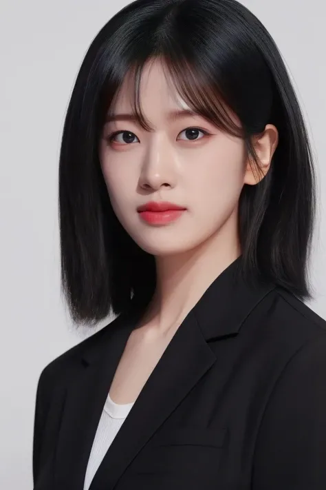 yujin1 1girl, solo, (realistic), (hyperrealism), (best quality), (masterpiece), (ultra high res), (ultradetailed), (photorealistic), (upper body:1.2), looking at the viewer, black jacket, at the studio, light eye makeup, detailed eyes, detailed face, <lora:Xyujin:1:lbw=FACES>