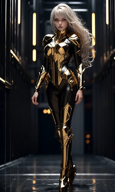 (dramatic, gritty, intense:1.4),masterpiece, best quality, 8k, insane details, intricate details, hyperdetailed, hyper quality, high detail, ultra detailed, Masterpiece,white hair(full body:1.1), (Milky skin, shiny skin:1.4)
a picture of an anime girl in golden armor, in the style of hyper-realistic sci-fi, light silver and light black, animated gifs, dark black, delicate constructions, glossy finish, machine-like precision <lora:golden armor_20230810181640:1>