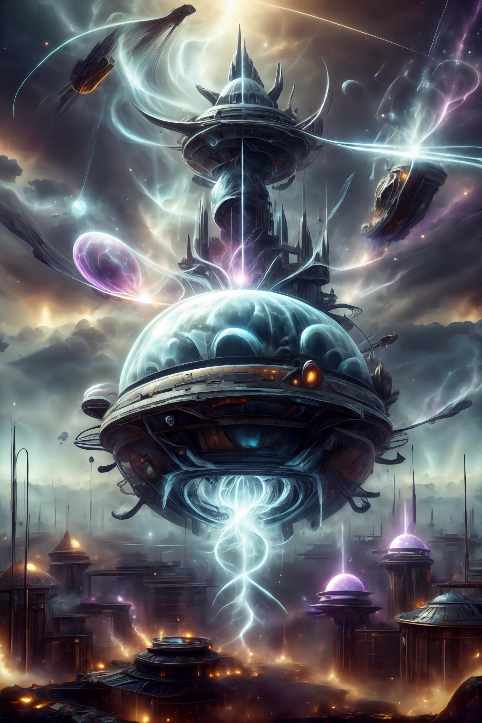 ancient derelict orange space ship floating in open space with a black hole gobbling up nebulae and galaxies in the background,rift in space time showing unthinkable scenes from alternate worlds,<lora:ElementalMagicAIv2:1>,lightningmagicai,firemagicai,icemagicai,<lora:add_detail:0.88>,rivers of lava,active volcano,colliding supernova,exploding moon,quadrant symmetry,fractal expansion,worm hole,staring into infinity as elemental energy,<lora:PlasmaTech:0.6>,<lora:PsionicMagic:0.8>,energy being,<lora:xl_more_art-full_v1:1>,above futuristic city during rush hour with flying cars,space elevators,beam transport,hyper taxis,