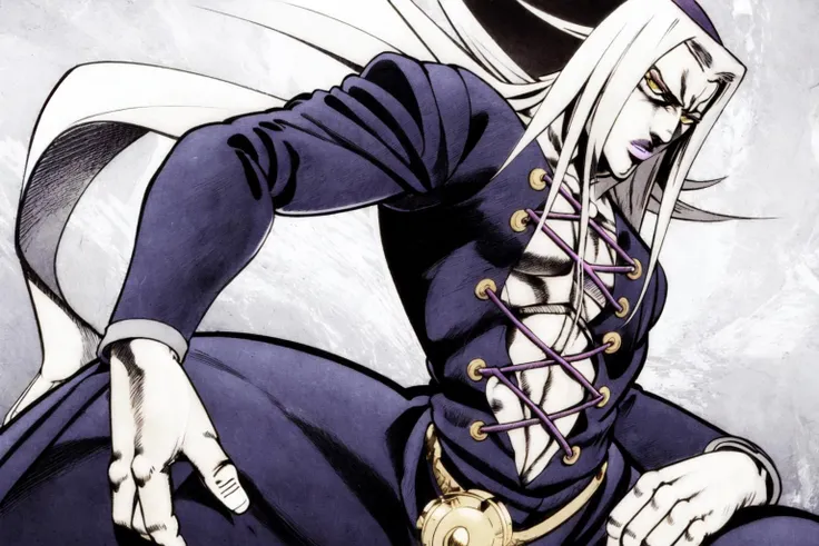 <lora:OtokojukuComicStyle-000045:0.9:lbw=outall>
<lora:Abbacchio:0.8>1boy,abbacchio,
hat, belt, pants, long coat, clothing cutout,
multicolored eyes, yellow eyes, lipstick, (best quality:1.3),1girl,<lora:GoodHands-beta2:1>,