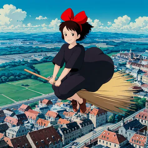 <lora:Kiki003:0.7>,<lora:add_detail:0.8>,<lora:boldline:-0.8>,<lora:noline:0.3>,broom,holding broom,broom_riding,sitting,full body,
looking at viewer,smile,
Kiki,1girl,
short hair,
brown hair,
black eyes,
hair bow,
black dress,
brown footwear,
flying,sky,city,