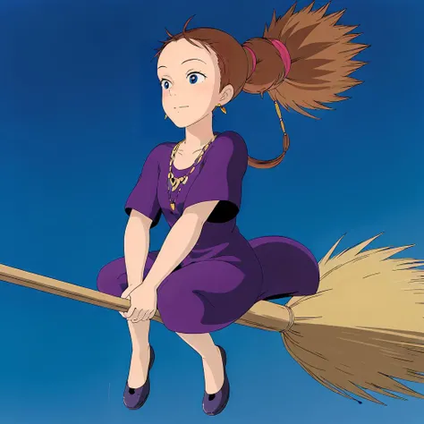 <lora:Kiki003:0.7>,<lora:add_detail:1>,<lora:boldline:-0.8>,<lora:noline:0.3>,
Senior_Witch,1girl,
Brown hair,
twintails,
long hair,
blue eyes,
necklace,
heart earrings,
purple dress,
black footwear,
cat,
broom riding,