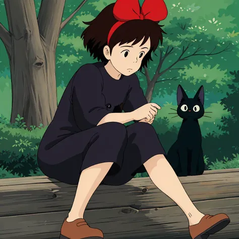 <lora:Kiki003:0.7>,nature,
Kiki,1girl,
short hair,
brown hair,
black eyes,
hair bow,
black dress,
brown footwear,
and,
BREAK
Jiji,cat,