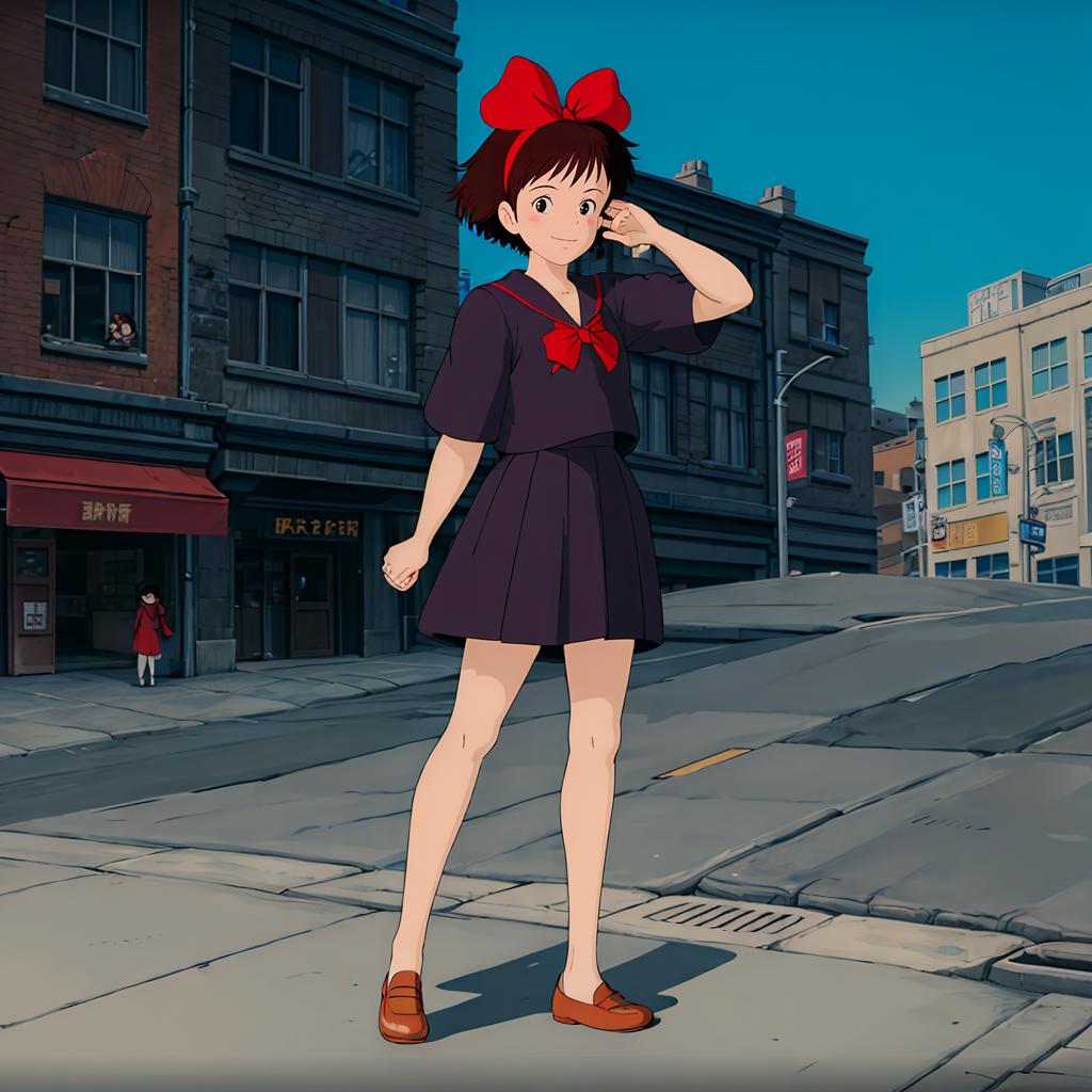 Anime girl in a short dress standing on a city street - SeaArt AI