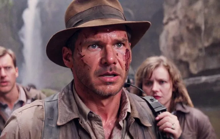 Film footage of a brainwashed indianajones person who uses Flatscreen Tvand a magic Tongs to take on the attacking grbtw artstyle. <lora:SDXL Grab-Bag-2 - Gasmask Guys - Trigger is grbtw artstyle:1> <lora:Indiana Jones SDXL -Trigger is Indianajones Person:1>