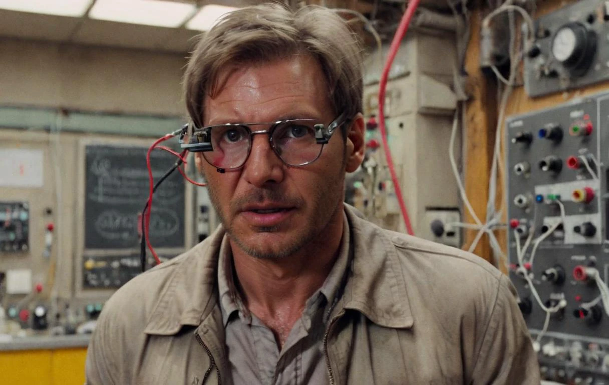 Film footage of a brainwashed indianajones person who uses Electric Razorand a magic Glasses to take on the attacking grbtw artstyle. <lora:SDXL Grab-Bag-2 - Gasmask Guys - Trigger is grbtw artstyle:1> <lora:Indiana Jones SDXL -Trigger is Indianajones Person:1>