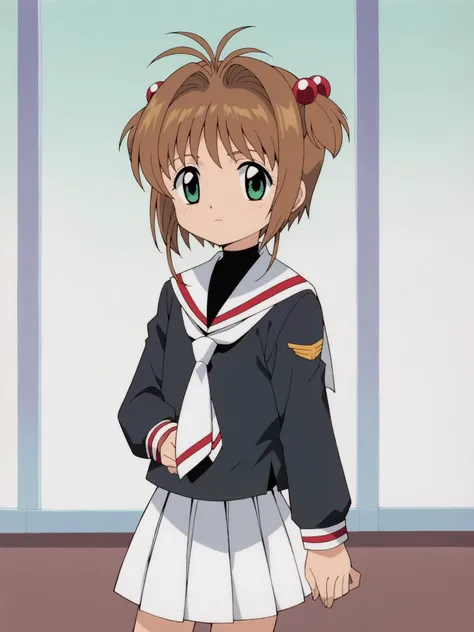 score_9, score_8_up, score_7_up, BREAK, source_anime
1girl, solo,<lora:sakura_pony_v1:0.7> (kinomoto sakura), brown hair, green eyel, short hair, antenna hair, flat chest 
tomoeda elementary school uniform, skirt, school uniform, white skirt, sailor collar, pleated skirt, (black shirt:1.4), shirt, long sleeves, serafuku,,