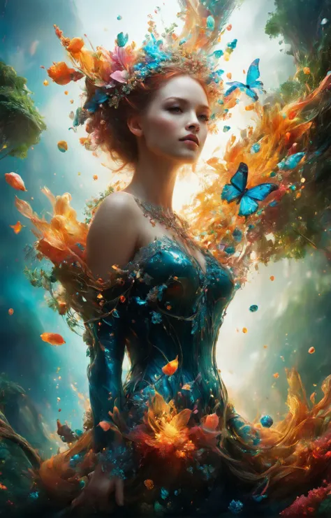 triadic colors, midriff, solo, realistic, photorealistic, best quality, masterpiece, ultra high res, finely detailed, quality, realistic lighting, detailed skin, intricate details, raw photo, absurdres, highres, ultra detailed in the style of betmd, mythical, sakura petals, her detailed face, stunning beauty, detailed skin, skin texture, skin pores, (freckles:1.05), looking down, (tropical jungle theme:1.1) forest ranger, light smile, kneeling on one knee, medieval fantasy setting, high fantasy, gray leather clothes, cape, pouch, straps, enchanted forest, bushes, rocks, moss, ferns, (butterflies:0.9), crossbow, rain, <lora:betmd:0.9> BREAK gorgeous makeup, stunning beauty, detailed skin, skin texture, skin pores, (freckles:1.15) BREAK (reflection, refraction, Rembrandt lighting, diffuse lighting, radiosity, photon mapping, subsurface scattering, atmospheric lighting, dynamic lighting, Multi-exposure HDR capture, Screen Space Global Illumination, Ray Tracing, Lumen Reflections, Tone Mapping, volumetric lighting, Circular polarizer, broad lighting, dramatic lighting, moody lighting:1.3), (explosive light and shadow, lens flare, light particle, lens glare, light particles, Luminescent Particles, floating particles, particles:1.2), (depth of field, blurry foreground, sharp focus, perspective, aerial perspective, film grain, film:1.4), (colorful refraction, iridescent colors, Iridescence:1.1), (dark studio, rim lighting, two tone lighting, dimly lit, low key, rim light, dark theme), watercolor style, soft blending, dreamy washes, delicate textures, brilliant colors, action painting, gestural marks, dynamic brushwork, expressive motion, spontaneous technique, abstract expressionism, energetic compositions, action pose, vibrant glow, dynamic colors, reflective surfaces, Overdetailed art, Water color painting, (atmosphere, Cosy, Peaceful, Hopeful:1.1), (Glowing ambiance, enchanting radiance, luminous lighting, ethereal atmosphere, mesmerizing glow, evocative hues, captivating coloration, enchanting aura, melanchonic soft light:1.1), official art, beautiful and aesthetic, beautiful, (zentangle, mandala, tangle, entangle), (ecstasy of flower:1.1), the most beautiful form of chaos, elegant, a brutalist designed, vivid colours, romanticism, atmospheric, warm tone, soft light, (fractal art) BREAK delicate, Ultrarealistic, drawing, Detailed illustration, extremely detailed CG Unity 8k wallpaper, cinematic, dramatic, PBR Texturing, huge filesize, 8k uhd, octane render, unreal engine 5 <lora:xl_more_art-full_v1:0.5>
