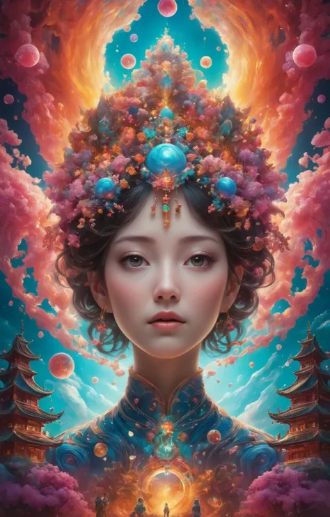 magical, Mysterious and surreal(The fountain),the ultra-detailed, ,Draw beautiful digital illustrations,james r style ,by Amy Sole, author:naoto hattori,yayoi kusama, by Ghibli Studio,NO borders ,