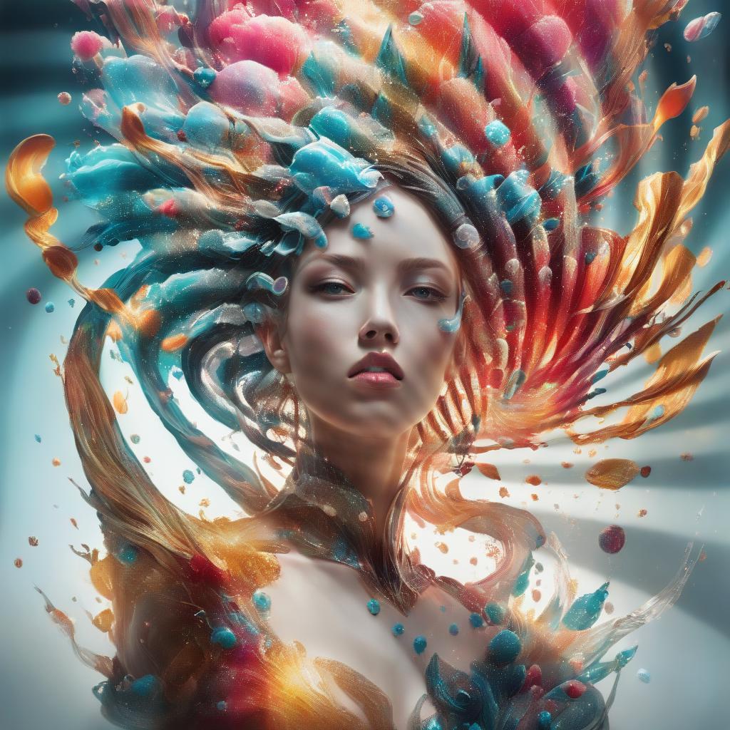 A woman with colorful hair and feathers on her head - SeaArt AI