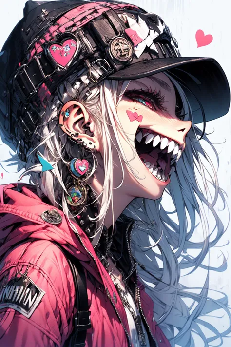 Anime girl with pink hair and a black hat with a pink heart on it ...