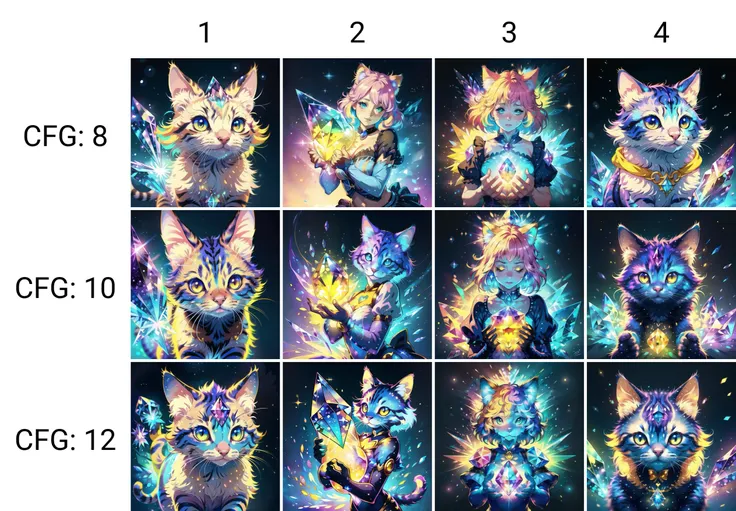 (Magical:1.3) of (Realistic:1.3) incredible cute cat girl, bright colors, bright background, crystal
