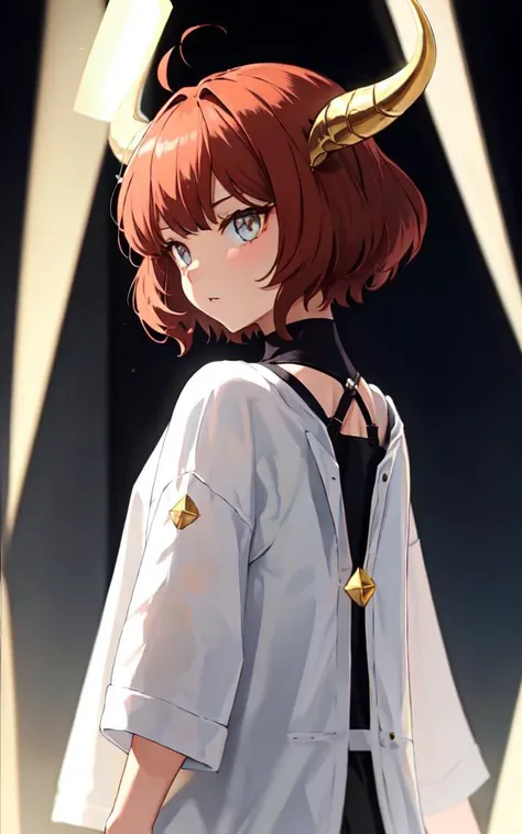 1girl, random short hair, ((clothes brand)), crystal horns, backlighting, <lora:clothesUpdate:1>