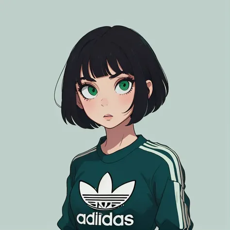 1girl, black hair, short hair, dark green Adidas outfit, <lora:clothesUpdate:0.5>