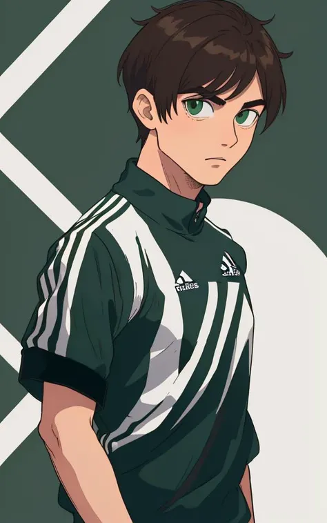 1man,1male, brown hair, short hair, dark green Adidas outfit, <lora:clothesUpdate:0.5>,