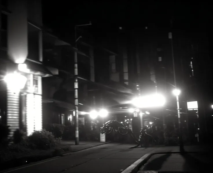 (night, dimmed, dark:1.4), spotlight, street, Chic slender Ming Dynasty (monster:1.2) , FOV 90 degrees, detailed art, (by Junji Ito:1.1) , Grim, Knightcore, Black lighting, Low shutter, <lora:Deathia_yiu_v20:0.7> deathia, blurry, dimmed, lowkey, night, scary, horror, low quality, flashlight