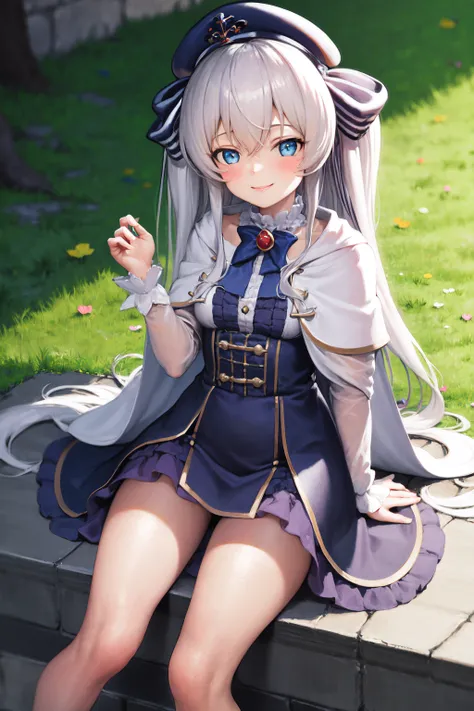 masterpiece, best quality, highres, 1girl, celia claire, white capelet, smile <lora:celia_claire2:1>