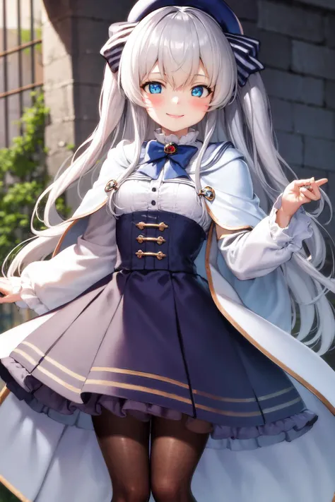 masterpiece, best quality, highres, 1girl, celia claire, white capelet, smile <lora:celia_claire2:1>