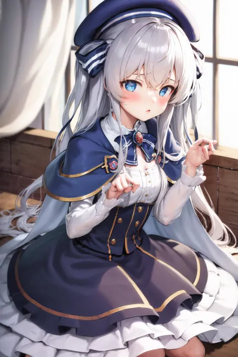 masterpiece, best quality, highres, 1girl, celia claire, white capelet, beret <lora:celia_claire2:1>
