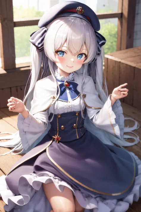 masterpiece, best quality, highres, 1girl, celia claire, white capelet, beret, smile <lora:celia_claire2:1>