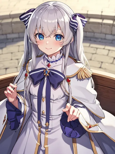 masterpiece, best quality, highres, 1girl, celia claire, white capelet, light smile,(beautiful detailed eyes:1.2), upper body,focus on faace,<lora:celiaClaireSeireiGensouki_whiteCapelet:1>
