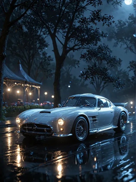 racing video game style, detailed car models, realistic environments, motion blur ghostly ballerina in moonlight