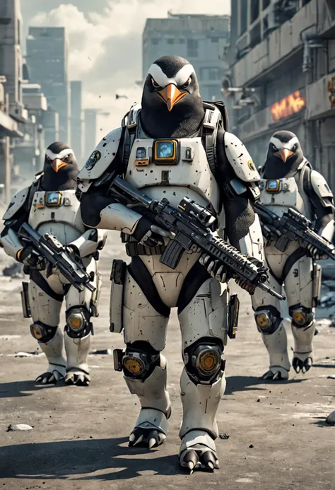 nuclear tactical penguins with futuristic guns