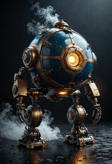 Ultra realistic (steampunk robot ball with legs:1.2), misty dark room, (smoke, smoky background, steam:1.2), (dust particles:1.2), light rays, insane detail, extreme detail, octane render, high poly, hdr, ambient occlusion, (rain:1.2).
BREAK
dark intense blue background, dark theme, dynamic lighting, (soft shadows), (sharp focus), (photo realistic), extreme details, uhd, 8k