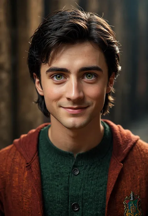 professional-photo, full-portrait : Harry-Potter, smile, big-green-eyes, detail-skin-texture, black-hair, Hogwarts-apprentice-clothes, red-color, orange-color
BREAK
dynamic-lighting, (soft-shadows), (sharp-focus), (photo-realistic), extreme-details, uhd, 8k