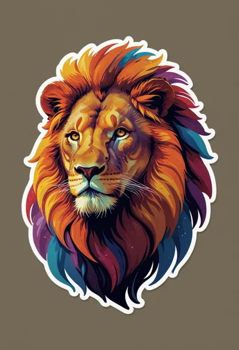 sticker : lion, Greg Rutkowski style, colorful, simple background