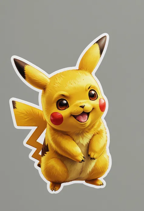 sticker : Pikachu, photorealism style, colorful, simple background