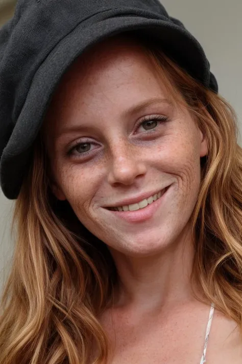<lora:alyssa:1>,alyssa,35yo,freckles,wrinkled,looking at viewer,smiling,wearing a hat, photorealistic photo,highly detailed 8k photo,hyperrealism,, <lora:add_detail:1>, homemade photo,grainy,dark lighting,amateur photo,(Instagram photo)
