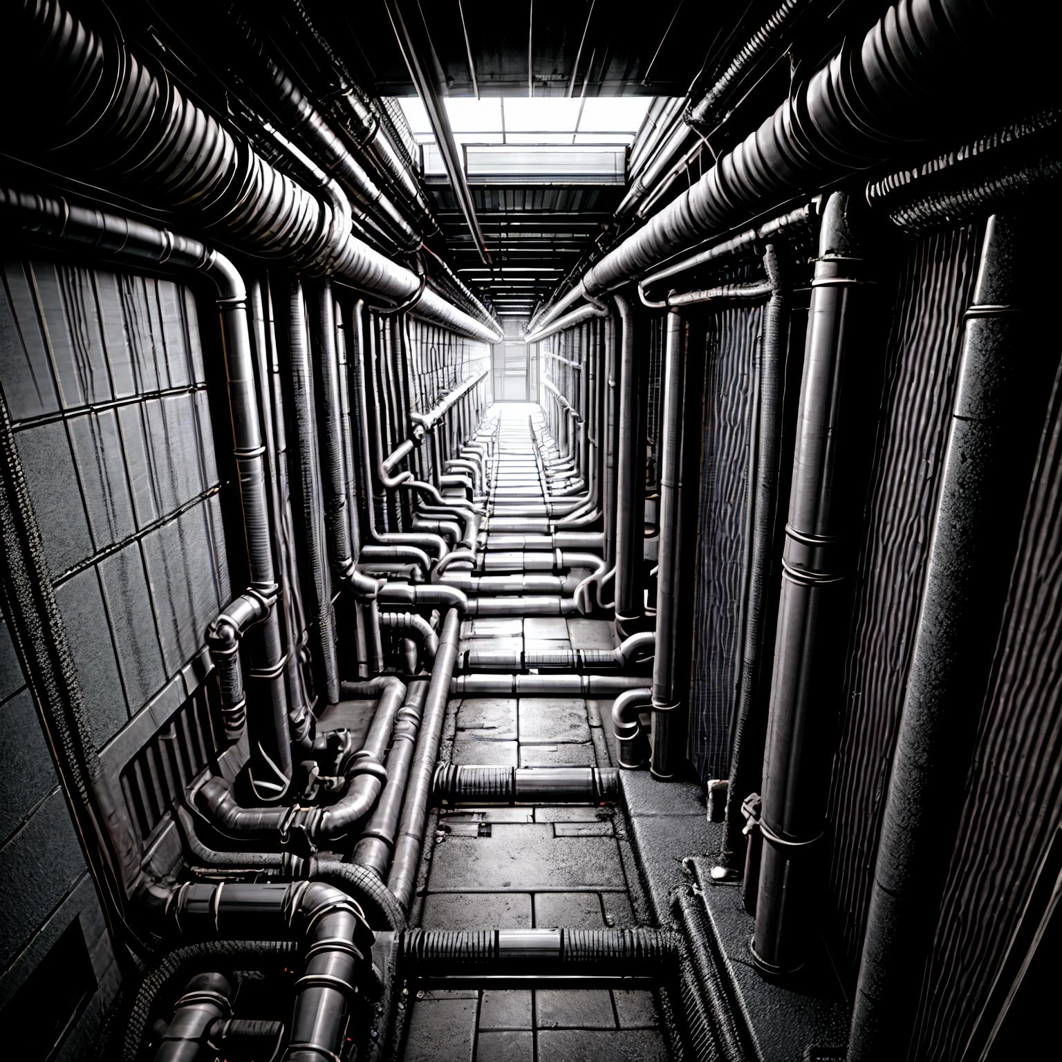 masterpiece, best quality, no humans, greyscale, building, detailed industrial pipes, rendering <lora:Blame8ep5r159i:.9> <lora:add_detail:1>