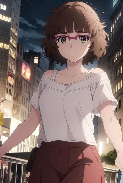 recreatorsmarine, <lora:recreators marine s1-lora-nochekaiser:1>,
marine, short hair, brown hair, (brown eyes:1.3), glasses, mole, mole under eye, bangs, blunt bangs,
BREAK skirt, shirt, white shirt, short sleeves, pink skirt, collarbone,
BREAK outdoor, city, night, sky, buildings, moon, clouds,
BREAK looking at viewer, (cowboy shot:1.5),
BREAK <lyco:GoodHands-beta2:1>, (masterpiece:1.2), best quality, high resolution, unity 8k wallpaper, (illustration:0.8), (beautiful detailed eyes:1.6), extremely detailed face, perfect lighting, extremely detailed CG, (perfect hands, perfect anatomy),