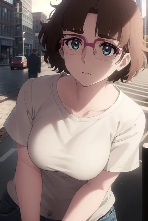 recreatorsmarine, <lora:recreators marine s1-lora-nochekaiser:1>,
marine, short hair, brown hair, (brown eyes:1.3), glasses, mole, mole under eye, bangs, blunt bangs,
BREAK skirt, shirt, white shirt, short sleeves, pink skirt, collarbone,
BREAK outdoor, city, night, sky, buildings, moon, clouds,
BREAK looking at viewer, (cowboy shot:1.5),
BREAK <lyco:GoodHands-beta2:1>, (masterpiece:1.2), best quality, high resolution, unity 8k wallpaper, (illustration:0.8), (beautiful detailed eyes:1.6), extremely detailed face, perfect lighting, extremely detailed CG, (perfect hands, perfect anatomy),