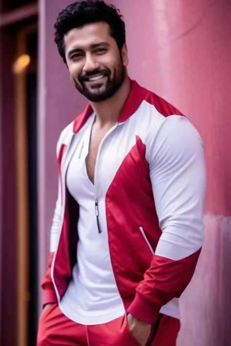 jay hernandez a man <lora:vicky-kaushal_Jay-Hernandez:1>, realistic photo in a worn ((skin-revealing skimpy erotic red tracksuit, massive hairy pecs)), abs, big pecs, big arms, bulge, VPL, ((light bokeh)), intricate, (steel metal [rust]), elegant, erotic, exuding sexual energy, homoerotic, sharp focus, photo by greg rutkowski, soft lighting, vibrant colors, (masterpiece), ((streets)), (detailed face), looking at viewer, light smile, night, walking towards viewer, cinematic lighting, beautiful lighting, cinematic lighting, (hazy filter, film grain:1.2)