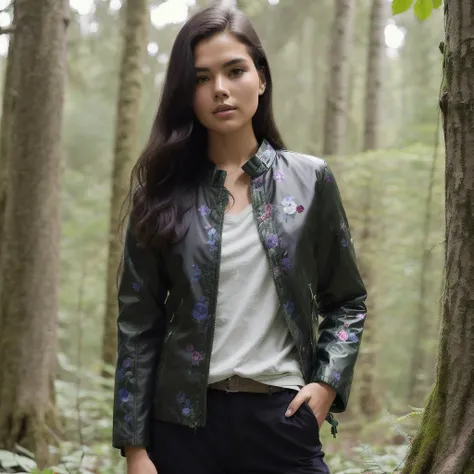forest, armani jacket, woman anahenao
