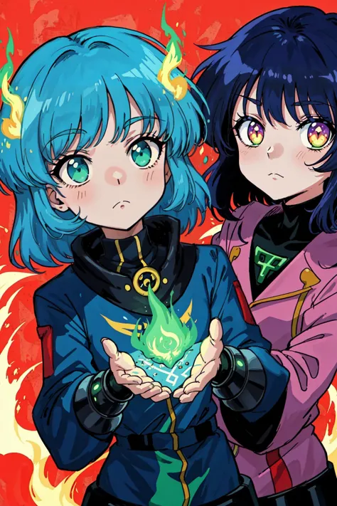 cyberpunk style, post apocalyptic, futuristic, glowing eyes, magic, green fire CelShade