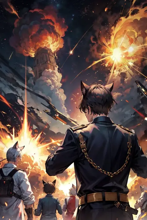 old folks home, people with cat ears, end of the world, explosions